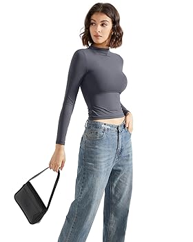 SUUKSESS Women Double Lined Mock Turtle Neck Long Sleeve T